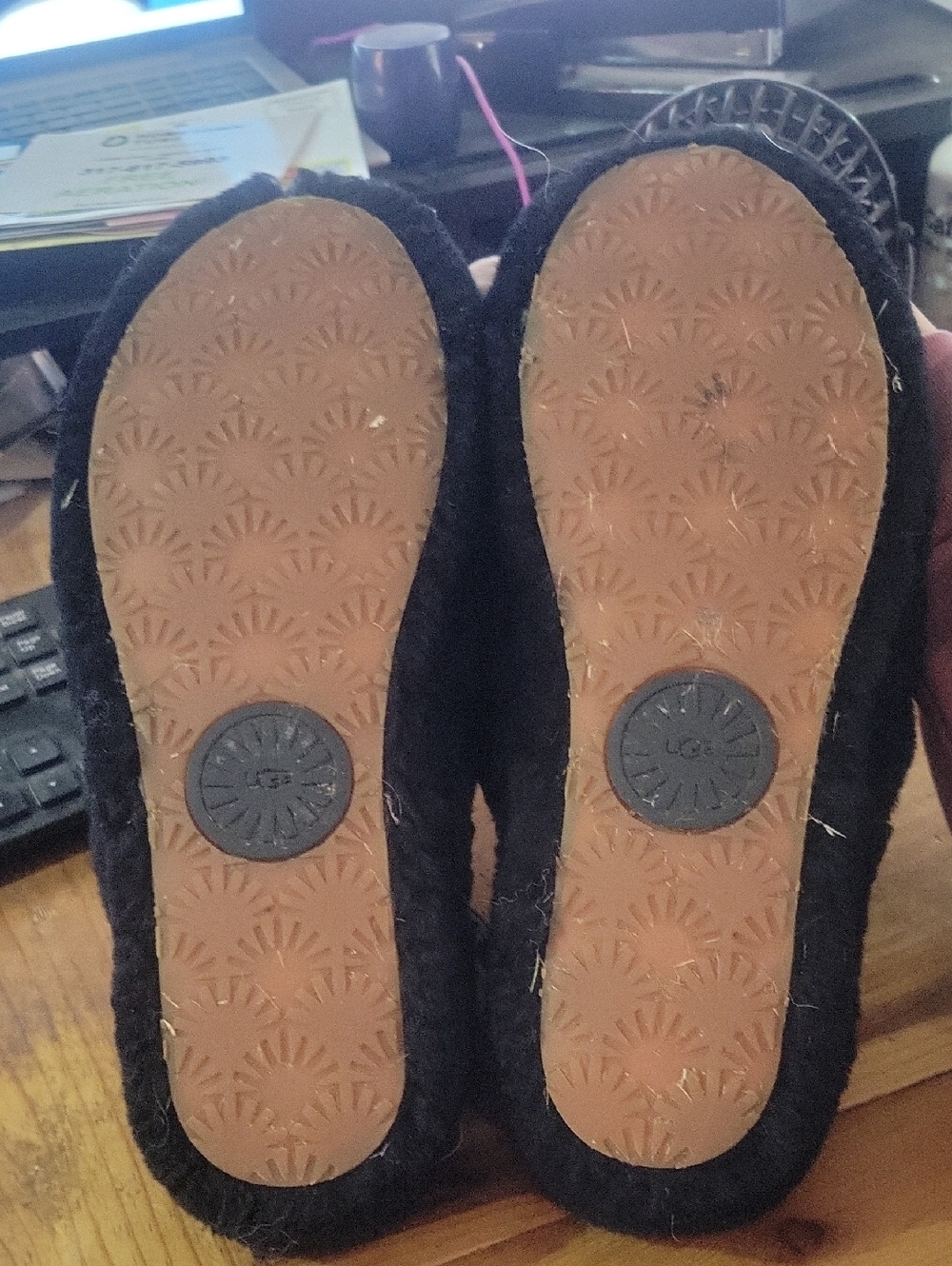 UGG Black Fuzzy Slide Slippers - Picture 5 of 5